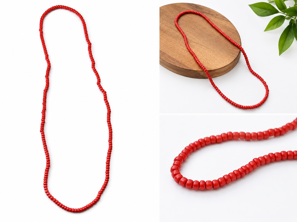 Red Eleke Beaded Necklace – Solid Red Spiritual & Ceremonial Necklace | Collar Eleke Rojo de Cuentas