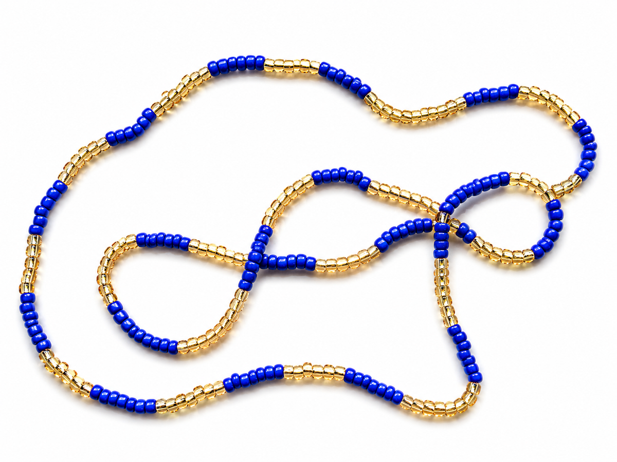 Blue & Gold Beaded Eleke Necklace – Santería / Yoruba Spiritual Necklace | Collar Eleke Azul y Dorado
