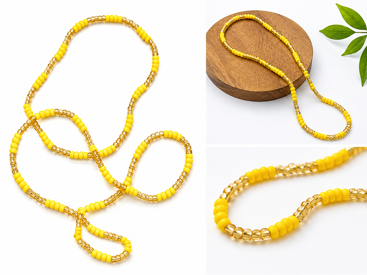 Yellow & Gold Eleke Beaded Necklace – Yoruba Santería Spiritual Necklace | Collar Eleke Amarillo y Dorado