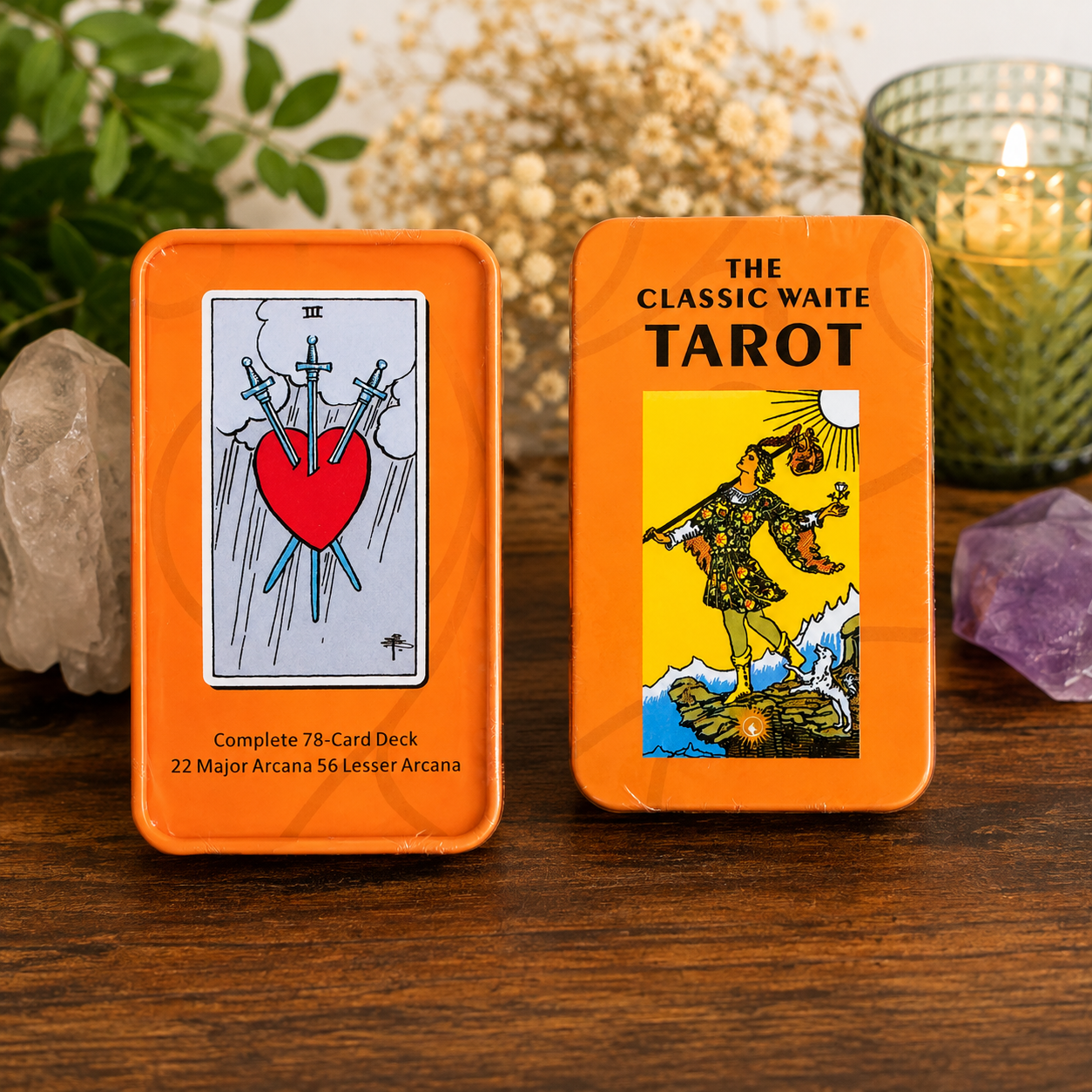 Classic Waite Tarot Deck – 78 Cards in Metal Tin | Baraja de Tarot Clásico Waite de 78 Cartas