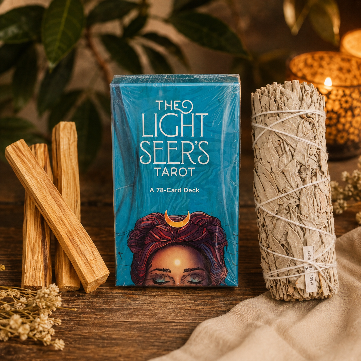 The Light Seer's Tarot Spiritual Cleansing Bundle – 78-Card Tarot Deck, White Sage & Palo Santo