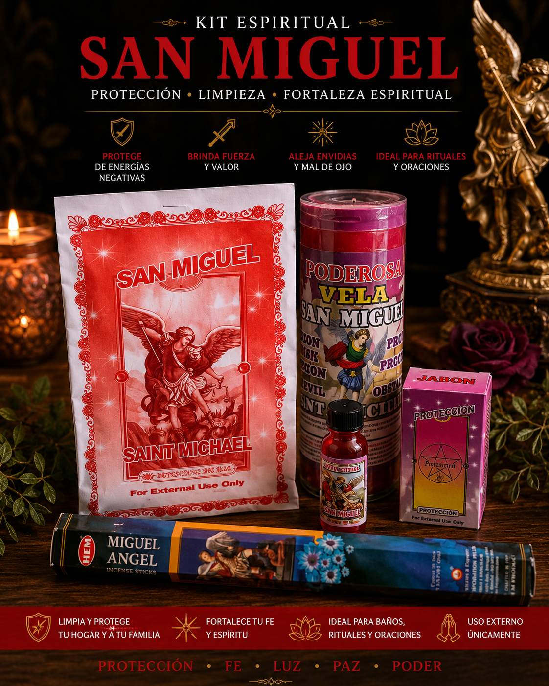 Kit Espiritual San Miguel Arcángel – Protección, Limpieza y Fortaleza | Saint Michael Spiritual Protection Kit