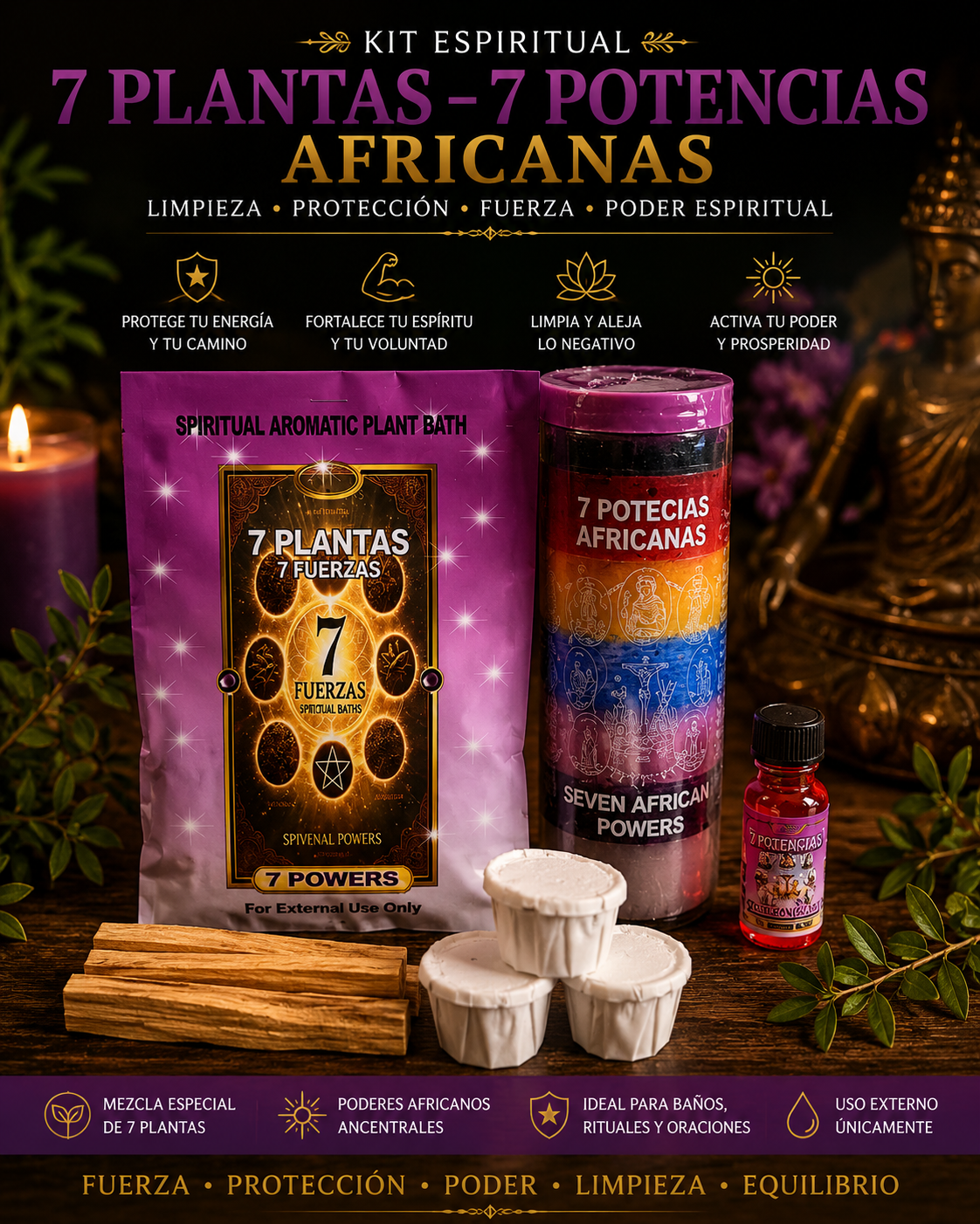 Kit Espiritual 7 Plantas – 7 Potencias Africanas | Fuerza, Protección y Poder Espiritual