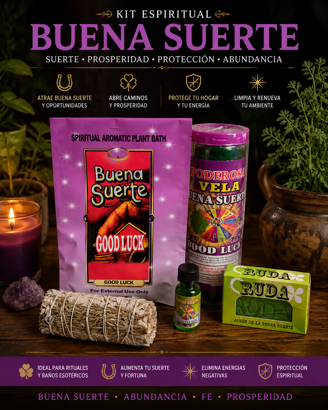 Kit Espiritual Buena Suerte – Atracción de Suerte, Prosperidad y Abundancia | Good Luck Spiritual Kit